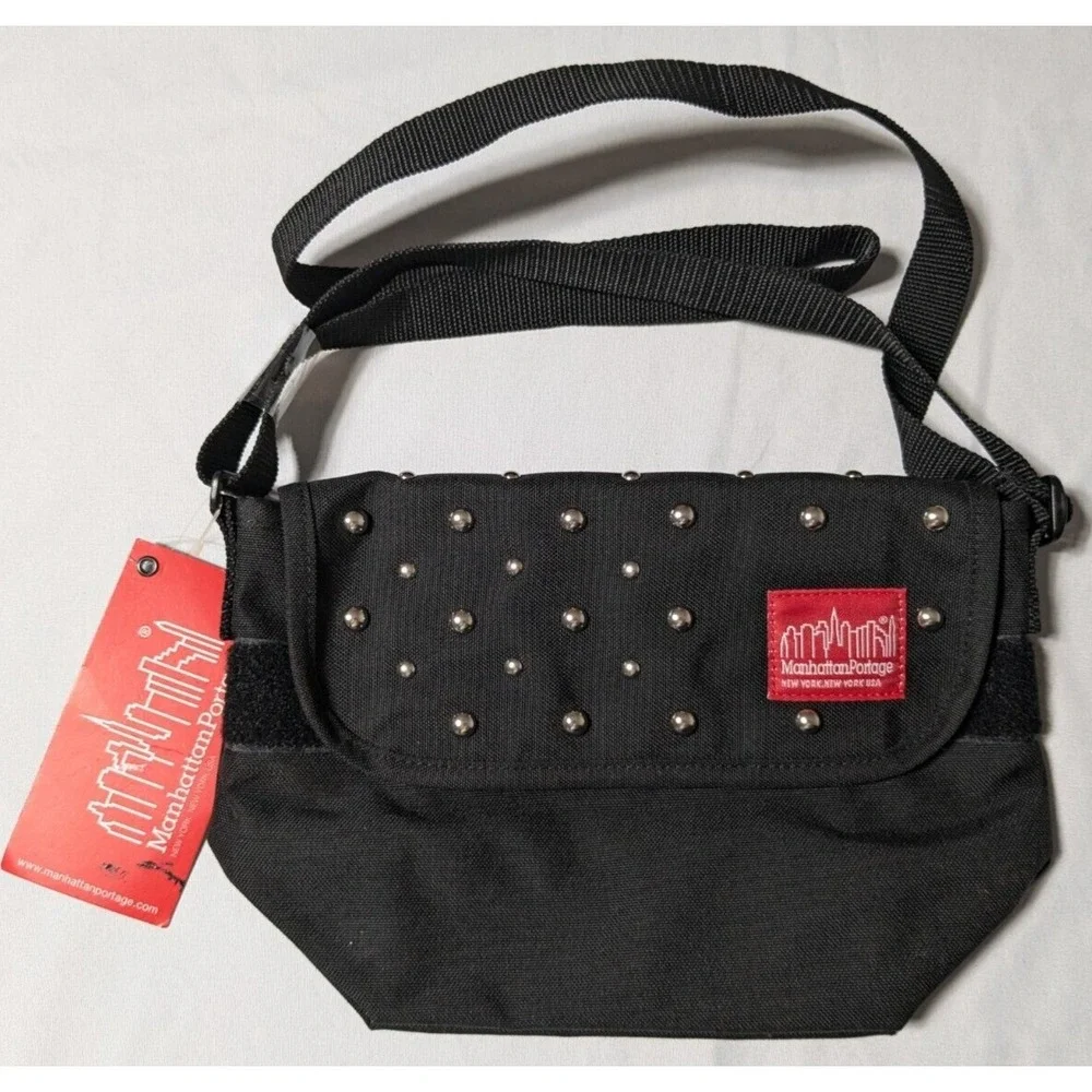 MANHATTAN PORTAGE X MILK CORDURA NYLON STUDDED Black XXS Messenger Bag‎ NEW